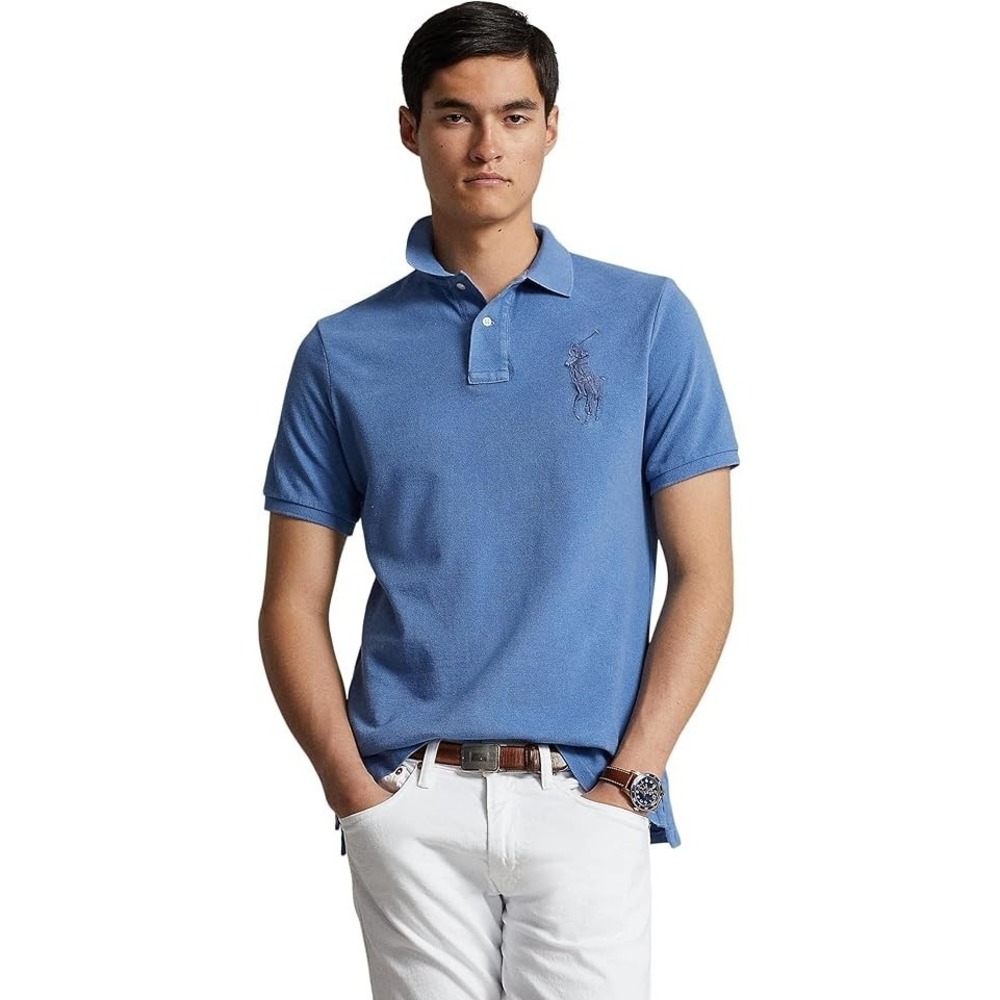 Polo Ralph Lauren Custom Fit Polo Shirt Men's Blue Big Pony Short Sleeve 2XL VTG